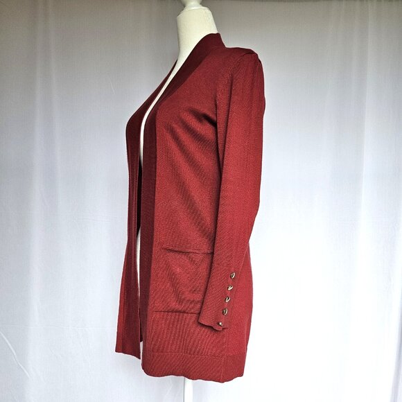 JM COLLECTION Garnet / Maroon Women's Long Cardigan Sweater, Size Petite Petite - Picture 2 of 10